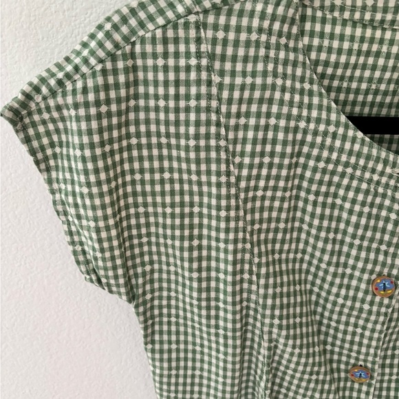 Vintage Esprit Green Checkered Blouse with hand painted buttons size XSmall - Picture 5 of 15
